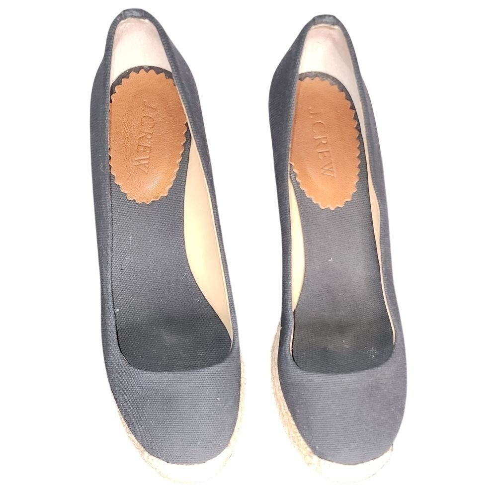 J.Crew Canvas Espadrille Wedges Platform Heels Black Casual Summer Shoes 7.5